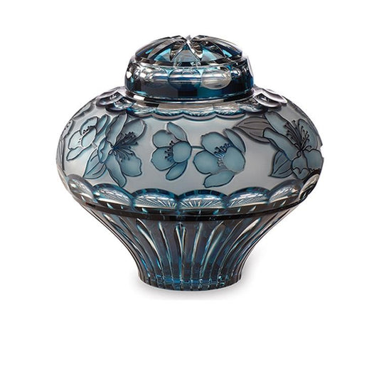 Crystal Lily Azure Blue Glass Urn