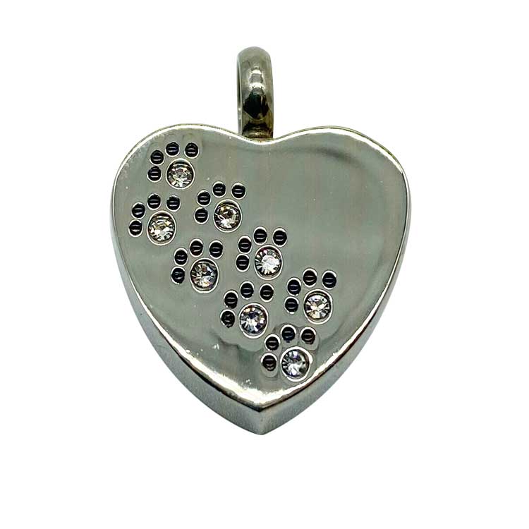 Silver Heart With Small Pawprints Pendant
