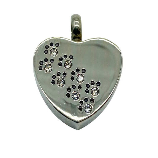 Silver Heart With Small Pawprints Pendant